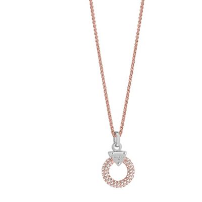 Rhodium and rose gold plated chain necklace with a circle lock ubn71511